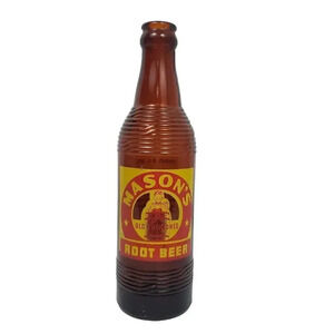 MASON'S ROOT BEER Bottle Chicago Illinois Painted Label Amber Glass 10 Fl Oz
